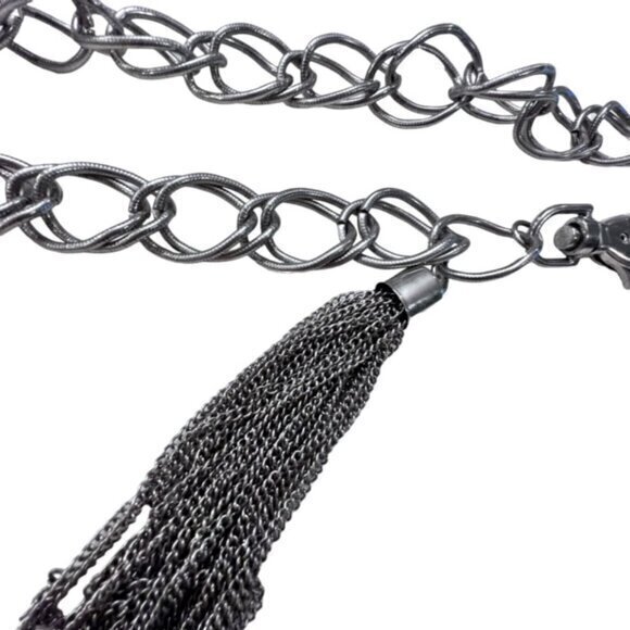 Chunky Silver Tone Double Chain Belt Up to 38" Tassel Biker BOHO Rock PUNK - Picture 2 of 7